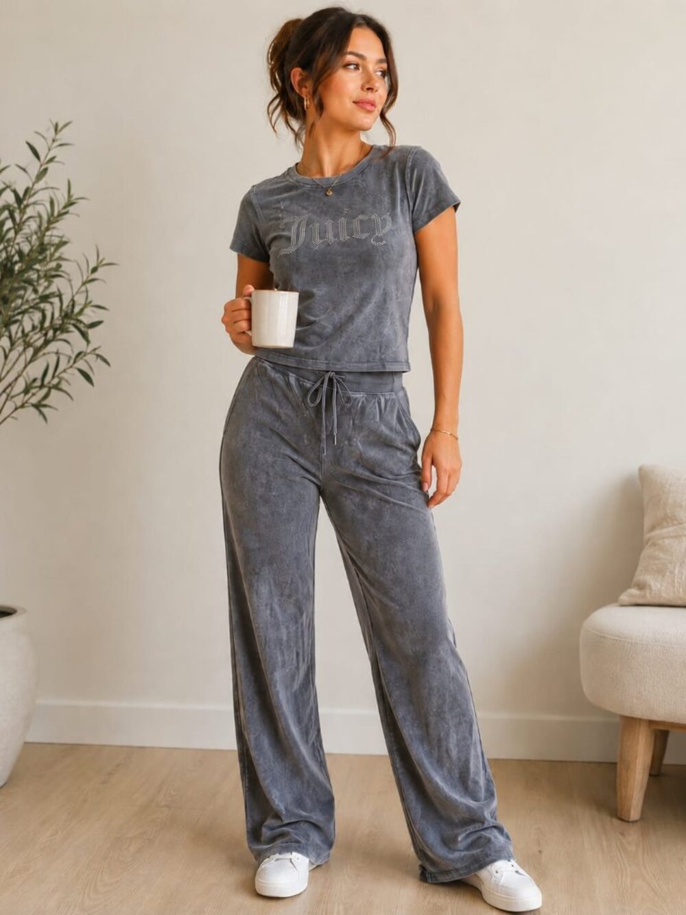 NWT Juicy Couture Blue 2 Piece Velvet Shirt and Pants Lounge Set, Y2K